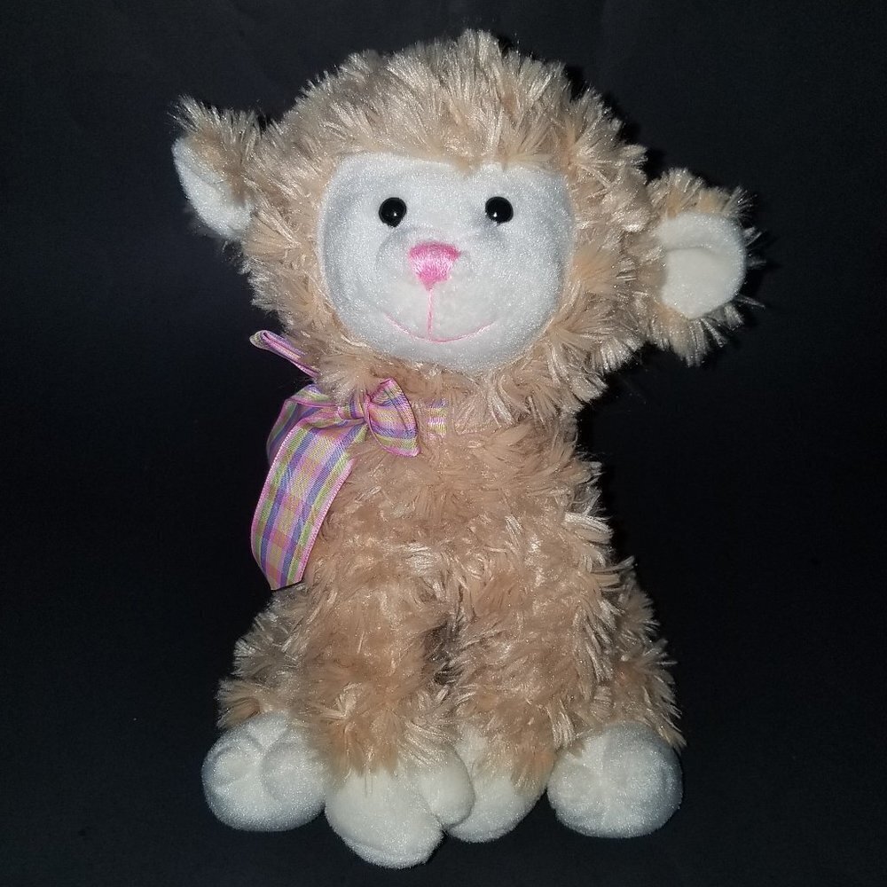 Goffa Tan Sheep Lamb Plush Stuffed Animal Easter Pink Purple Yellow Plaid Bow